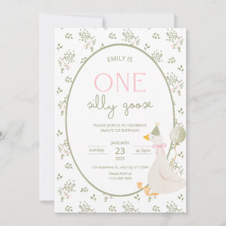 One Silly Goose Birthday Invite Vintage Floral 1ST