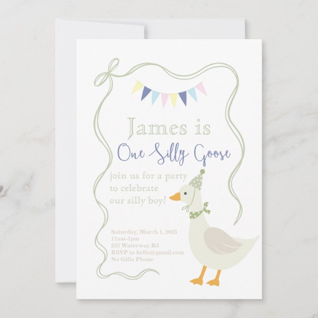 One Silly Goose Birthday Party  Invitation (Front)
