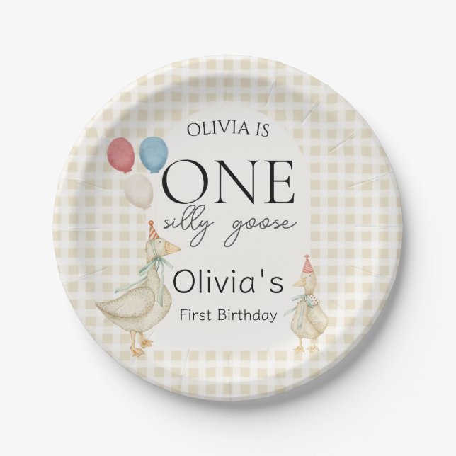  One Silly Goose Birthday Party Paper Plate (Front)