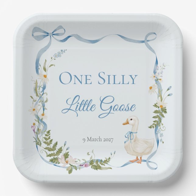 One Silly Goose Birthday Party Watercolor Paper Plate (Front)