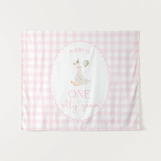 One Silly Goose Birthday Personalized Banner 1st Tapestry (Front (Horizontal))