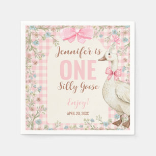 One Silly Goose Birthday Pink Gingham Napkin