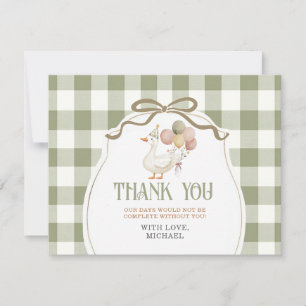 One Silly Goose Birthday Sage Gingham Thank You Card