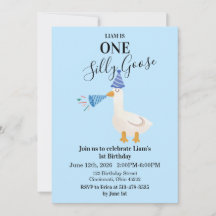 One Silly Goose Blue 1st Birthday Invite