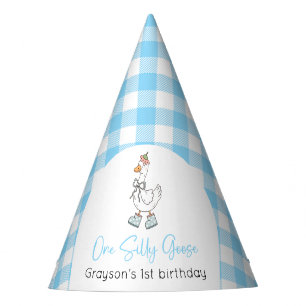 One Silly Goose Blue 1st Birthday Party Hat