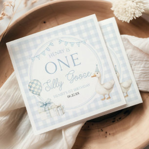 ONE Silly Goose Blue 1st Birthday Party Napkin
