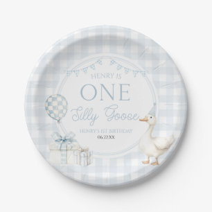 ONE Silly Goose Blue 1st Birthday Party Paper Plate