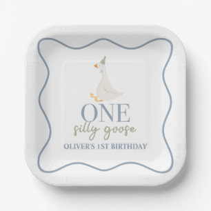 One Silly Goose blue and green Paper Plate