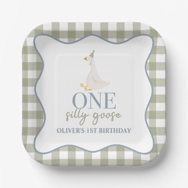 One Silly Goose blue and green Paper Plate (Front)