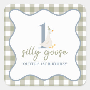 One Silly Goose blue and green Square Sticker