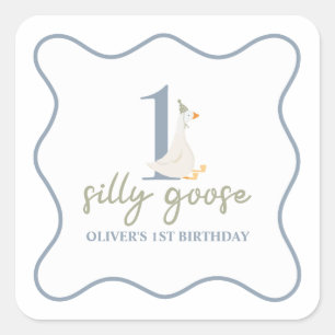 One Silly Goose blue and green Square Sticker
