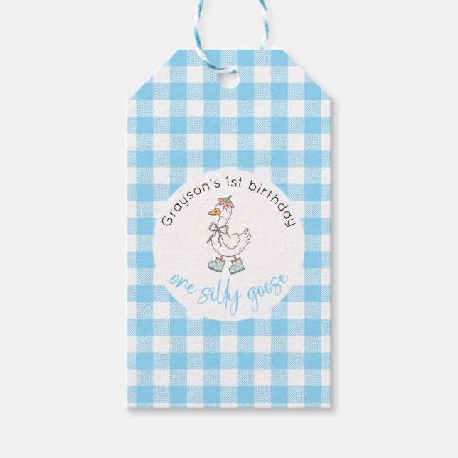 One Silly Goose Blue Birthday Gift Tag (Front)