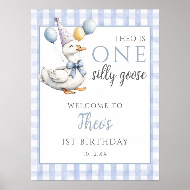 One Silly Goose Blue Birthday Welcome Sign (Front)
