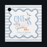 One Silly Goose Blue Bow 1st Birthday Favour Tags<br><div class="desc">Celebrate your toddler's milestone in retro style with our One Silly Goose 1st Birthday Suite! Featuring a chic muted color scheme, this design includes an adorable goose wearing a cute coquette bow, all set within a groovy frame. It's the perfect way to bring a fun and stylish vibe to the...</div>