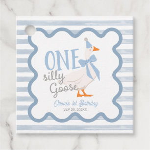 One Silly Goose Blue Bow 1st Birthday Favour Tags