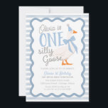 One Silly Goose Blue Bow 1st Birthday Invitation<br><div class="desc">Celebrate your toddler's milestone in retro style with our One Silly Goose 1st Birthday Suite! Featuring a chic muted color scheme, this design includes an adorable goose wearing a cute coquette bow, all set within a groovy frame. It's the perfect way to bring a fun and stylish vibe to the...</div>