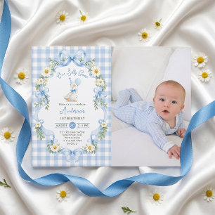 One Silly Goose Blue Bow Birthday Invitation Photo