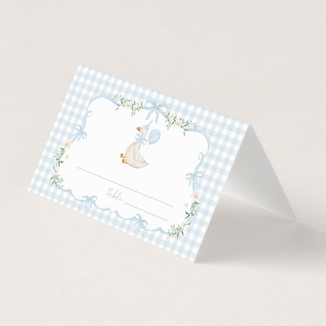 One Silly Goose Blue Bow Birthday Place Cards (Front)