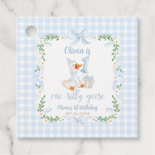 One Silly Goose Blue Bow Floral 1st Birthday Favour Tags