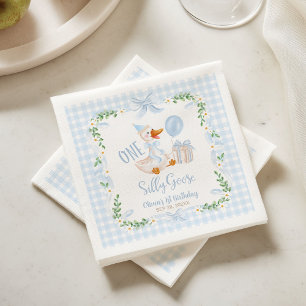 One Silly Goose Blue Bow Floral 1st Birthday Napkin