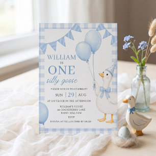 One Silly Goose Blue Boy 1st Birthday Invitation