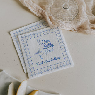 One Silly Goose Blue Drawn 1st Boy Birthday  Napkin