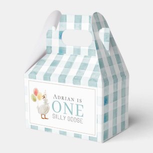 One Silly Goose Blue Gingham 1st Birthday Favour Box