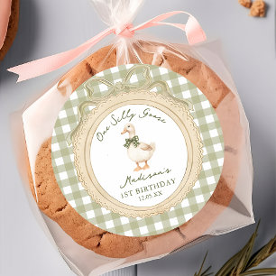 One Silly Goose Bow Gingham 1st Birthday  Sticker