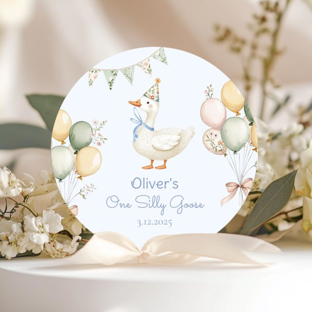 One Silly Goose Boy 1st Birthday Classic Round Sticker (Creator Uploaded)