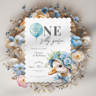 One Silly Goose Boy 1st Birthday  Invitation