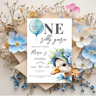 One Silly Goose Boy 1st Birthday  Invitation