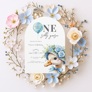 One Silly Goose Boy 1st Birthday  Invitation