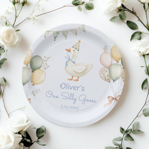 One Silly Goose Boy 1st Birthday Paper Plate