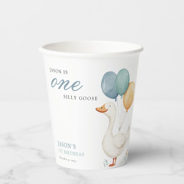 One Silly Goose Boy 1st Birthday Party Paper Cups (Front)