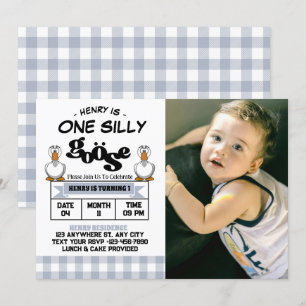 One Silly Goose Boy 1st Birthday Party Photo Invitation