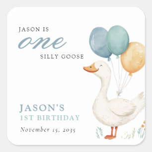 One Silly Goose Boy 1st Birthday Party Square Sticker