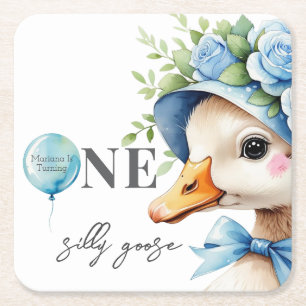 One Silly Goose Boy Birthday Square Paper Coaster