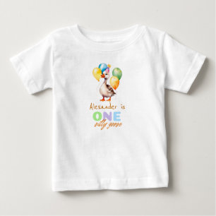 One Silly Goose Boy Blue 1st Birthday  Baby T-Shirt