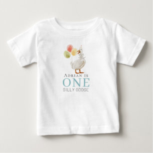 One Silly Goose Boy Blue 1st Birthday Baby T-Shirt