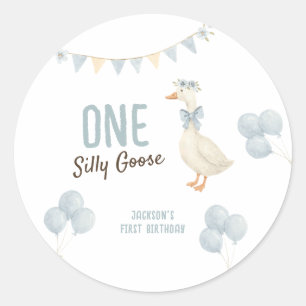One Silly Goose Boy First Birthday Classic Round Sticker