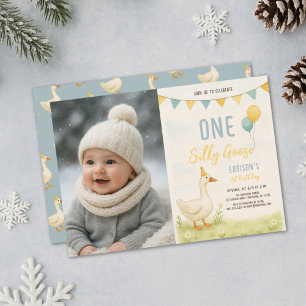 One Silly Goose Boy First Birthday Invitation