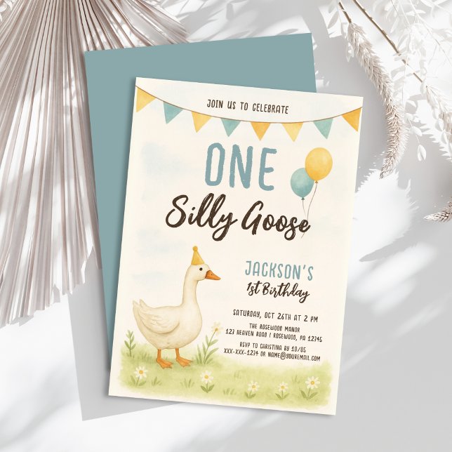 One Silly Goose Boy First Birthday Invitation (Creator Uploaded)