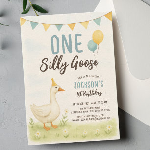 One Silly Goose Boy First Birthday Invitation