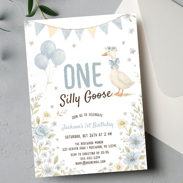 One Silly Goose Boy First Birthday Invitation (Creator Uploaded)