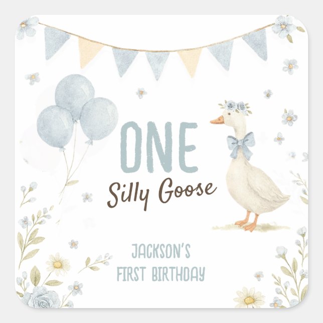One Silly Goose Boy First Birthday Square Sticker (Front)