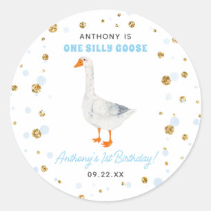 One Silly Goose Boys 1st Birthday Party Classic Round Sticker