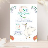 One Silly Goose Boys 1st Birthday Party Invitation