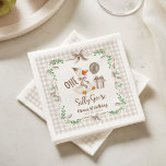 One Silly Goose Brown Bow 1st Birthday Napkin<br><div class="desc">Get ready to celebrate your little one’s first birthday with the One Silly Goose 1st Birthday Suite! This charming suite features an adorable goose wearing a cute brown bow, surrounded by sweet daisy flowers and cheerful greenery. All this cuteness comes together against a fun beige-checkered watercolor backdrop, making it perfect...</div>