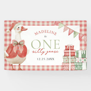 One Silly Goose Christmas Gingham 1st Birthday Banner