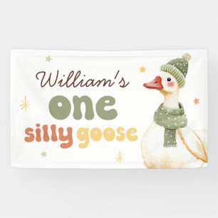 One Silly Goose Christmas Green 1st Birthday Banner
